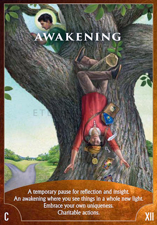 Awakening - A temporary pause for reflection and insight.  An awakening where you see things in a whole new light.  Embrace your own uniqueness.  Charitable actions.